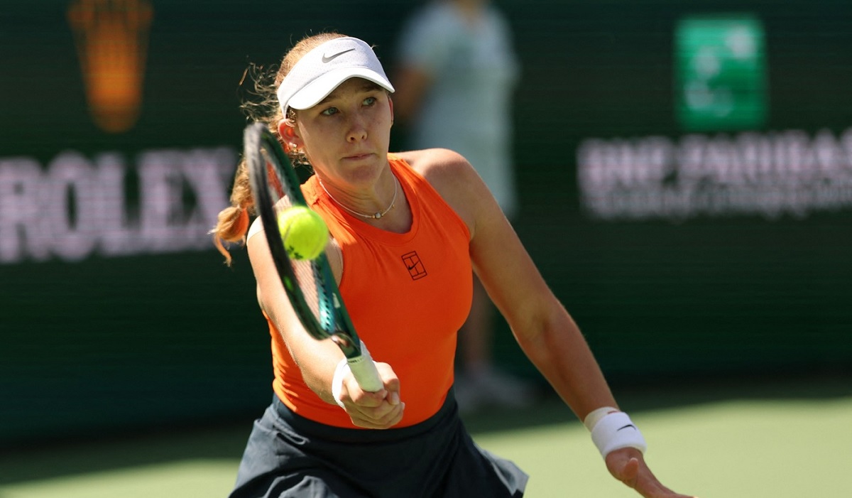 Mirra Andreeva, în timpul finalei cu Aryna Sabalenka, la Indian Wells 2025