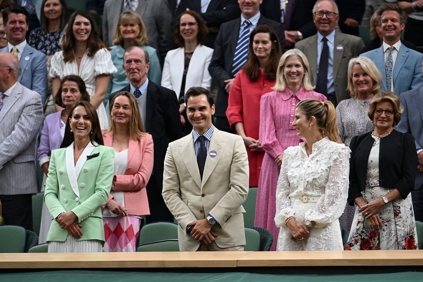 LONDON, ENGLAND - JULY 04: Catherine, Princess of Wales, former Wimbledon Champion, Roger Federer of Switzerland and his wife Mirka Federer react from the Royal Box following the Men's Singles first round match between Andy Murray of Great Britain and Ryan Peniston of Great Britain during day two of The Championships Wimbledon 2023 at All England Lawn Tennis and Croquet Club on July 04, 2023 in London, England. Stringer / Anadolu Agency,Image: 787303517, License: Rights-managed, Restrictions: , Model Release: no